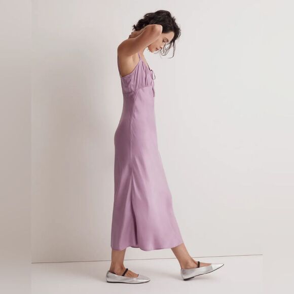 Madewell Square Neck Midi Dress Lilac Satin sleeveless adjustable size 6 new NWT - Picture 2 of 16